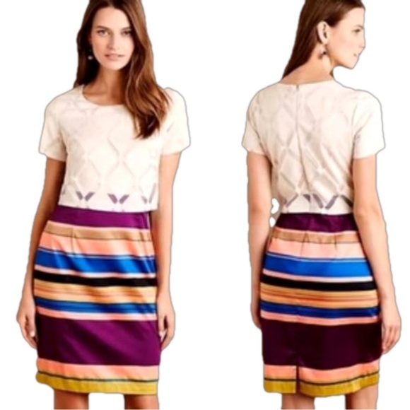 Anthropologie Weston Carolina popover stripe sheath dress burnout striped midi 8 - Picture 1 of 11